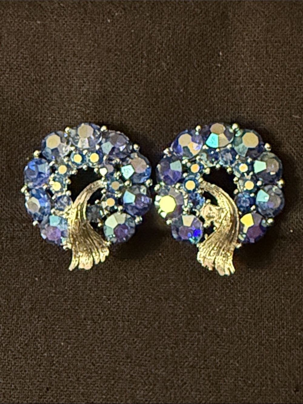 Vintage Lisner Blue Aurora Borealis Rhinestone/Silvertone Clip-on Earrings-MCM